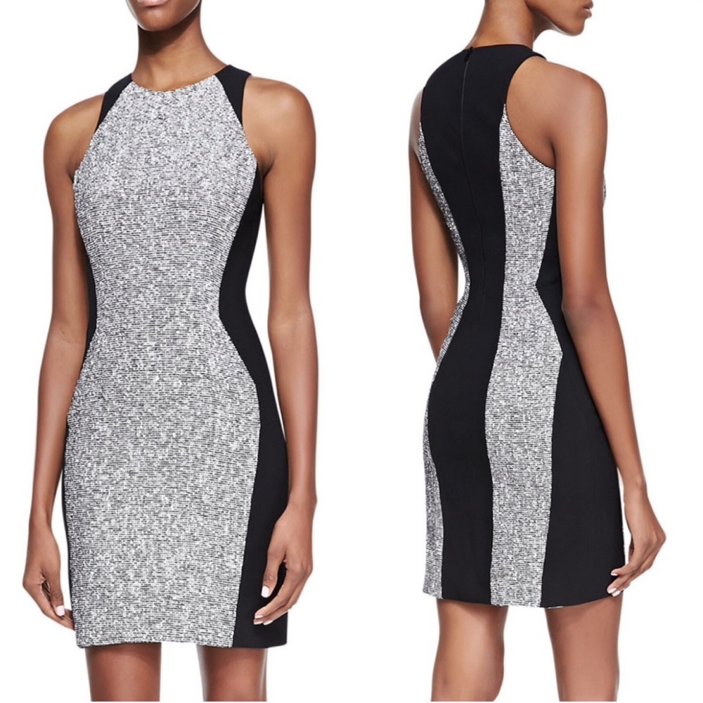 Rag & Bone Clemence paneled tweed and wool sleeveless dress in black and white